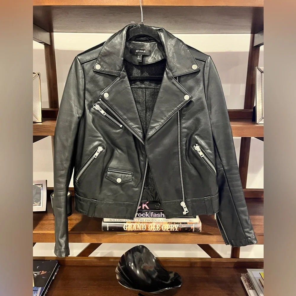 Muubaa Black Leather Biker Jacket - Picture 2 of 6